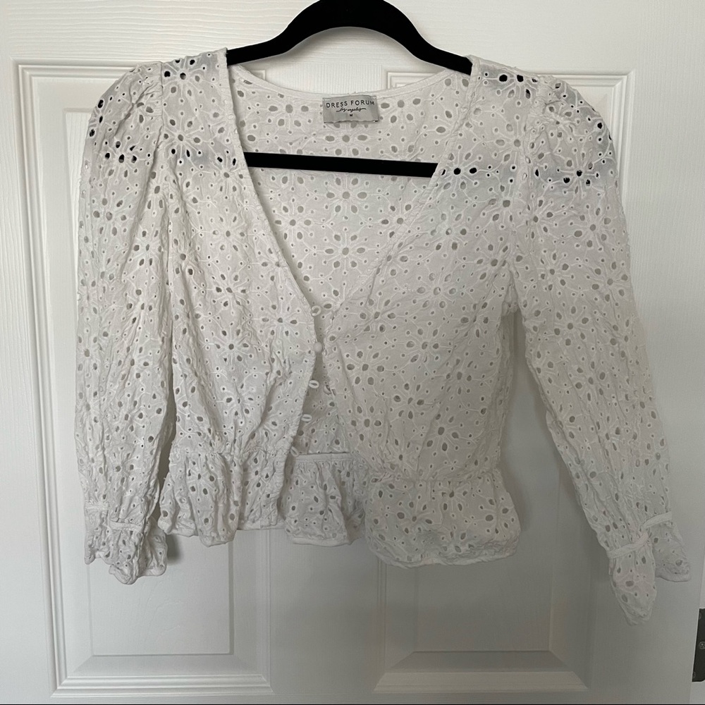 Dress Forum White Eyelet Button Down Shirt